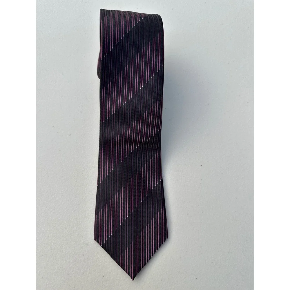 Little Black Tie Mens Necktie Black‎ Pink Diagonal Striped Polyester RN43170